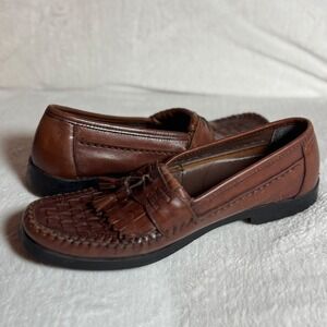 Nunn Bush Men's Comfort Gel Brown Leather New York Loafers Size 6.5 M Woven Top‎